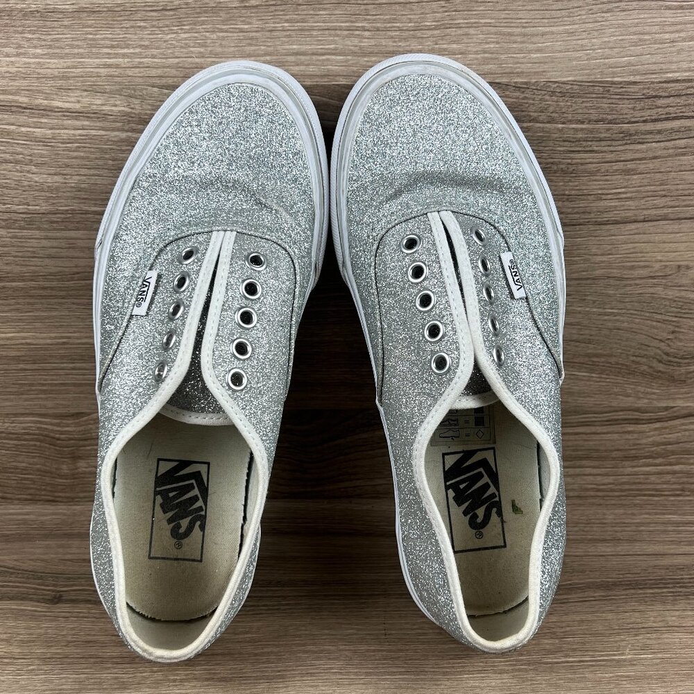 Vans Off The Wall Women's Gray & White Glitter Slip On Sneakers Shoe - Picture 5 of 8